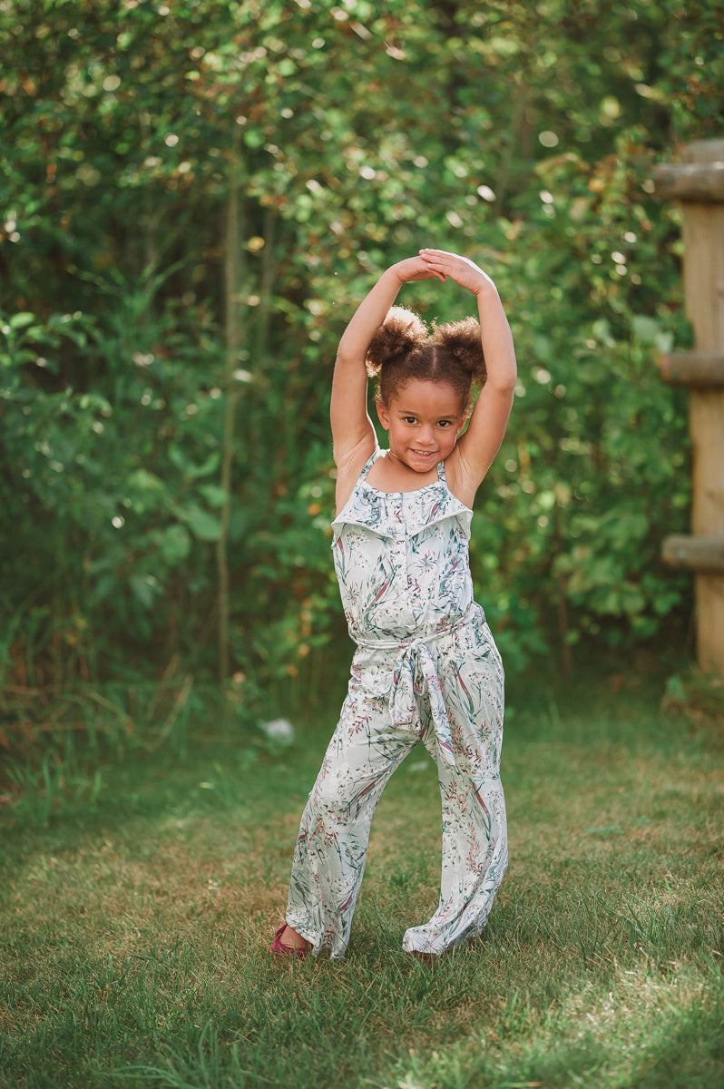 Winter Floral Button Front Tie-Waist Jumpsuit