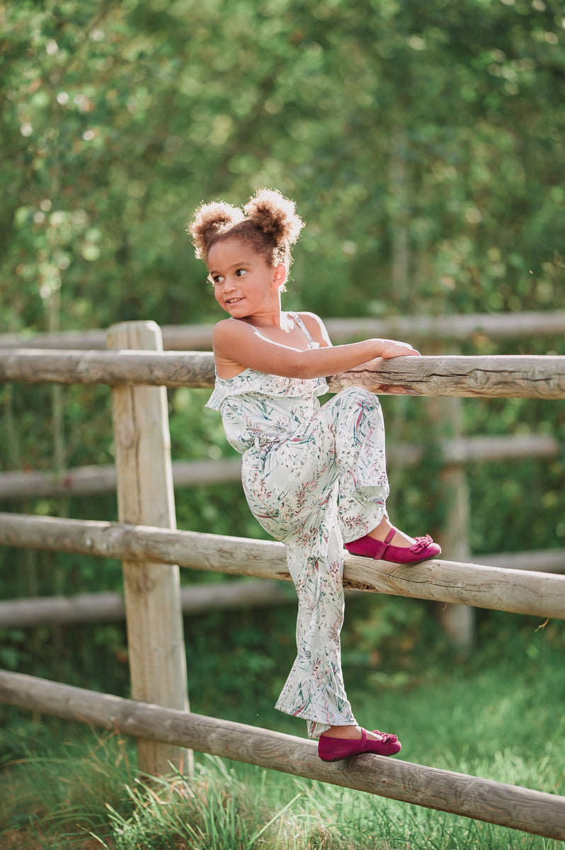 Winter Floral Button Front Tie-Waist Jumpsuit