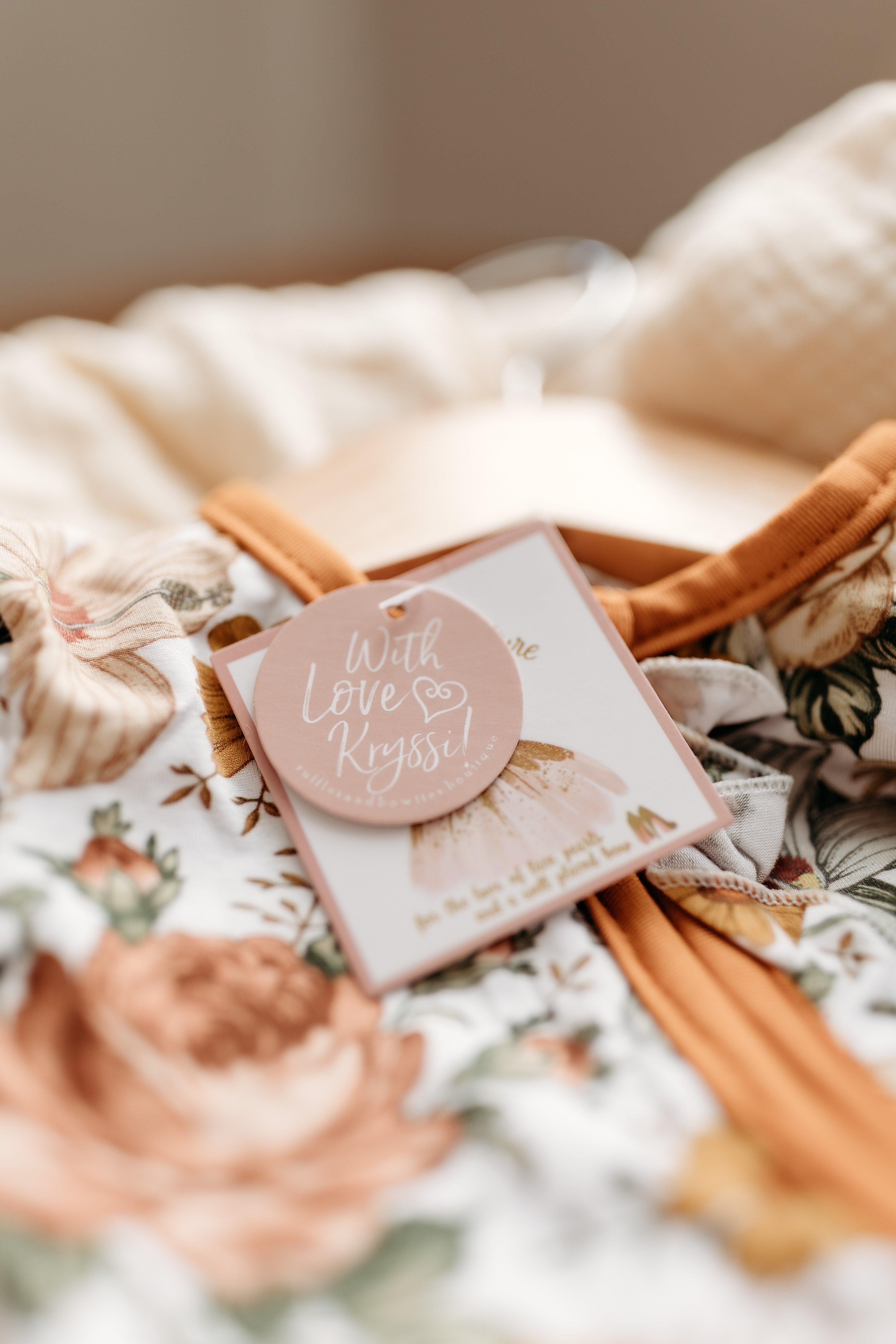 Neutral Printed Bamboo Ruffle Zippies - Floral Melody - showing finer details