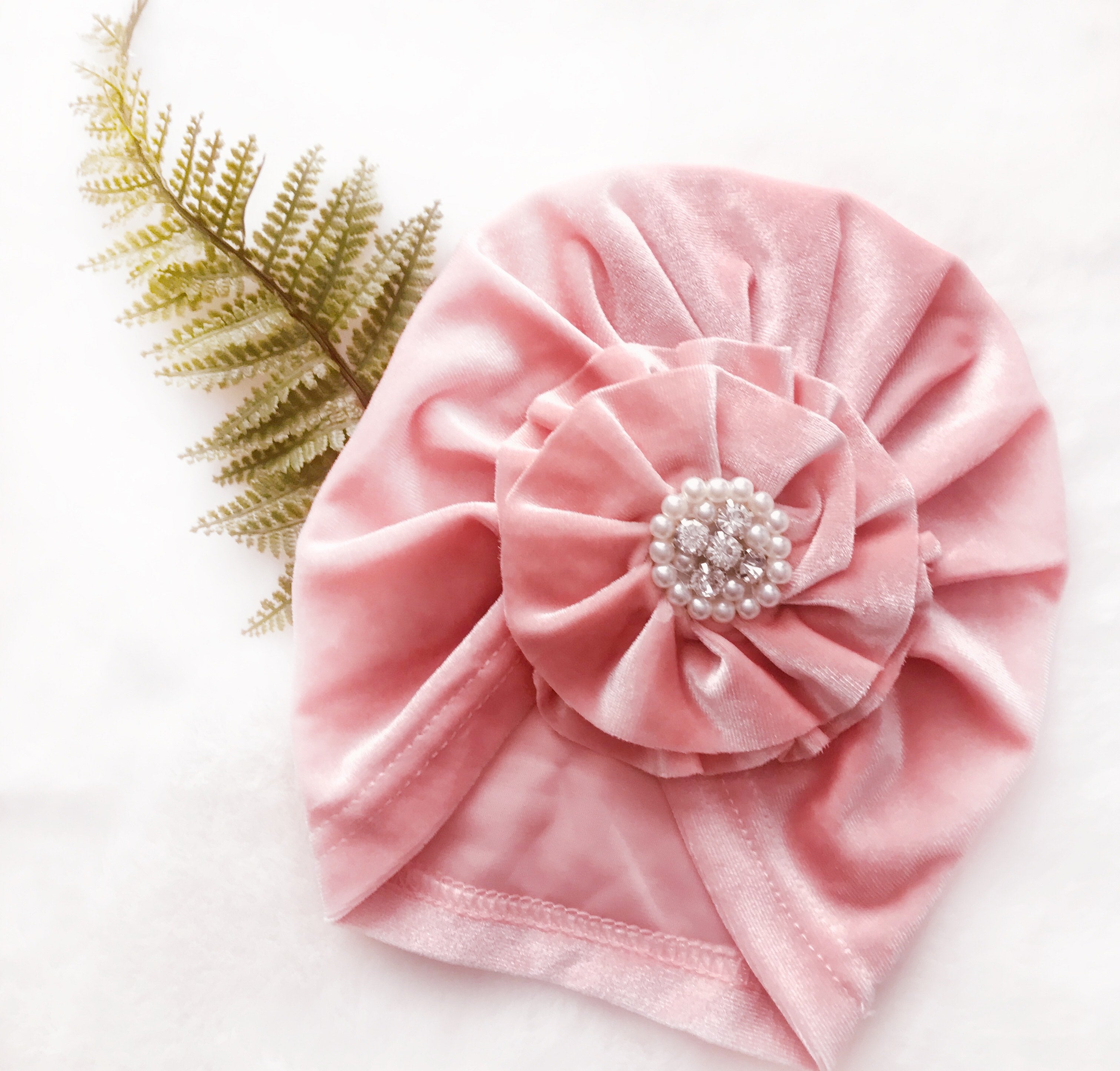 Blush Velvet Pearl Infant Turban