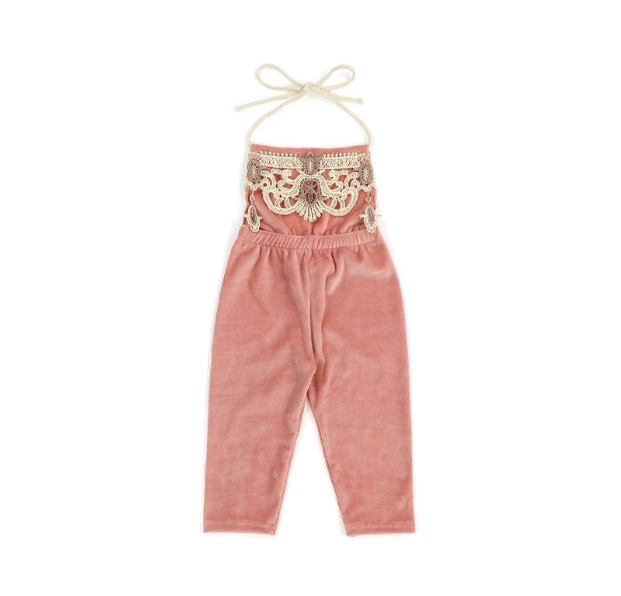 Kryssi Kouture Girls Blush Velvet Pant Romper