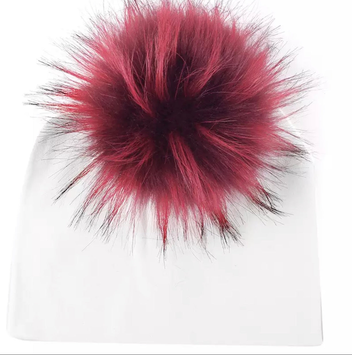Toddler Faux Fur Pom Beanie White/Cerise