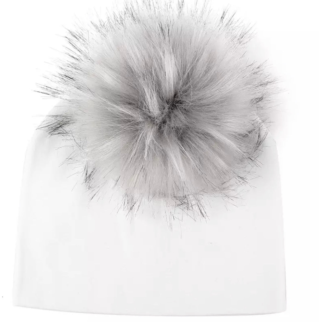 Toddler Faux Fur Pom Beanie White/Grey