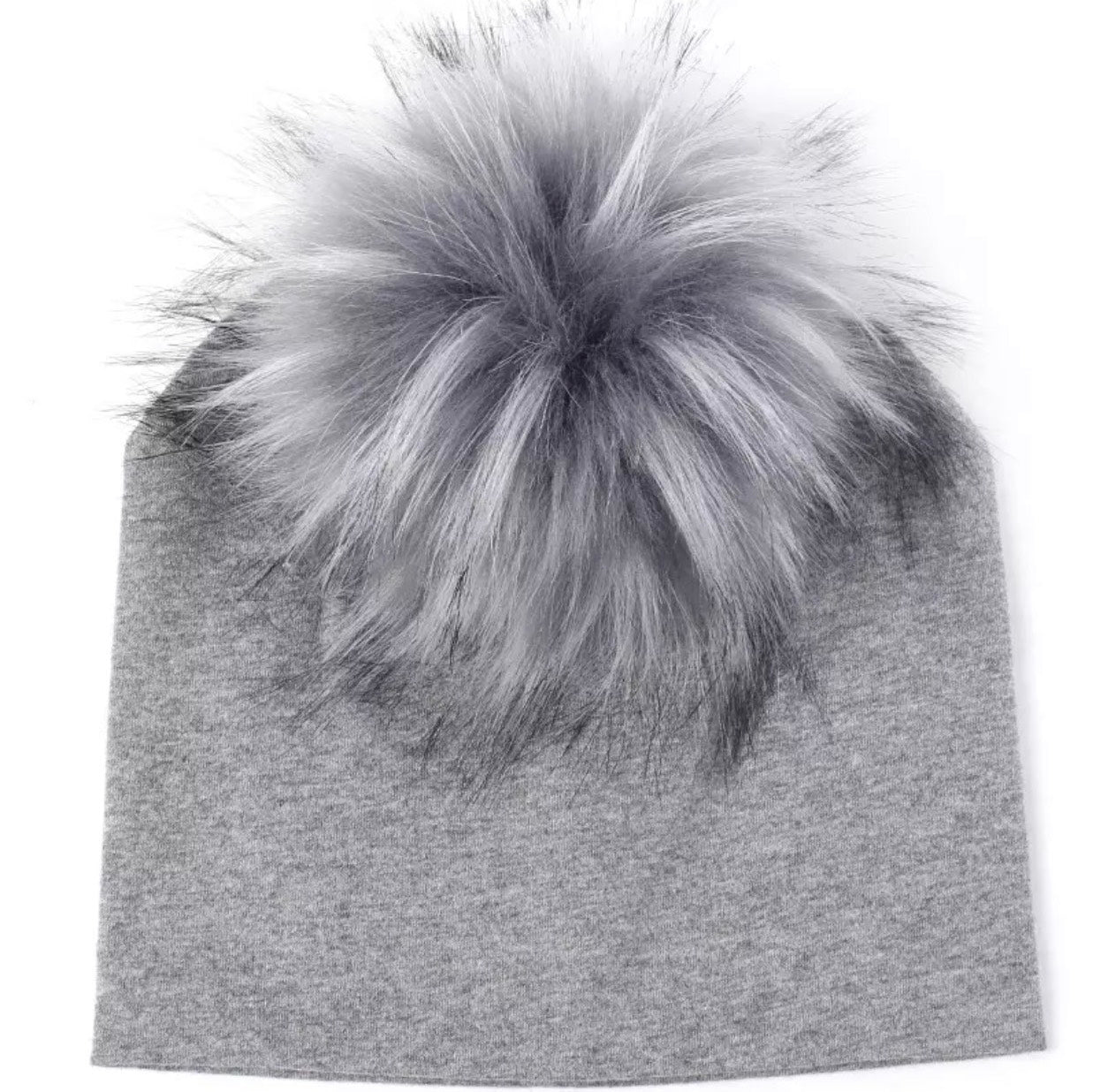 Toddler Faux Fur Pom Beanie Grey/Grey