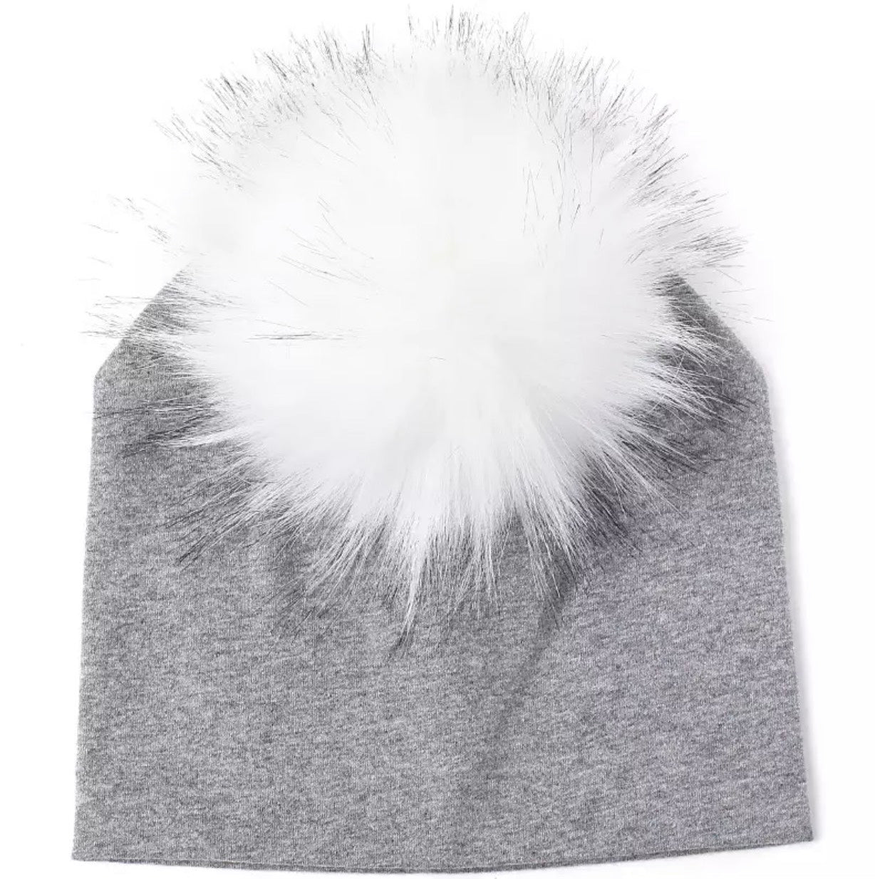 Toddler Faux Fur Pom Beanie Grey/White