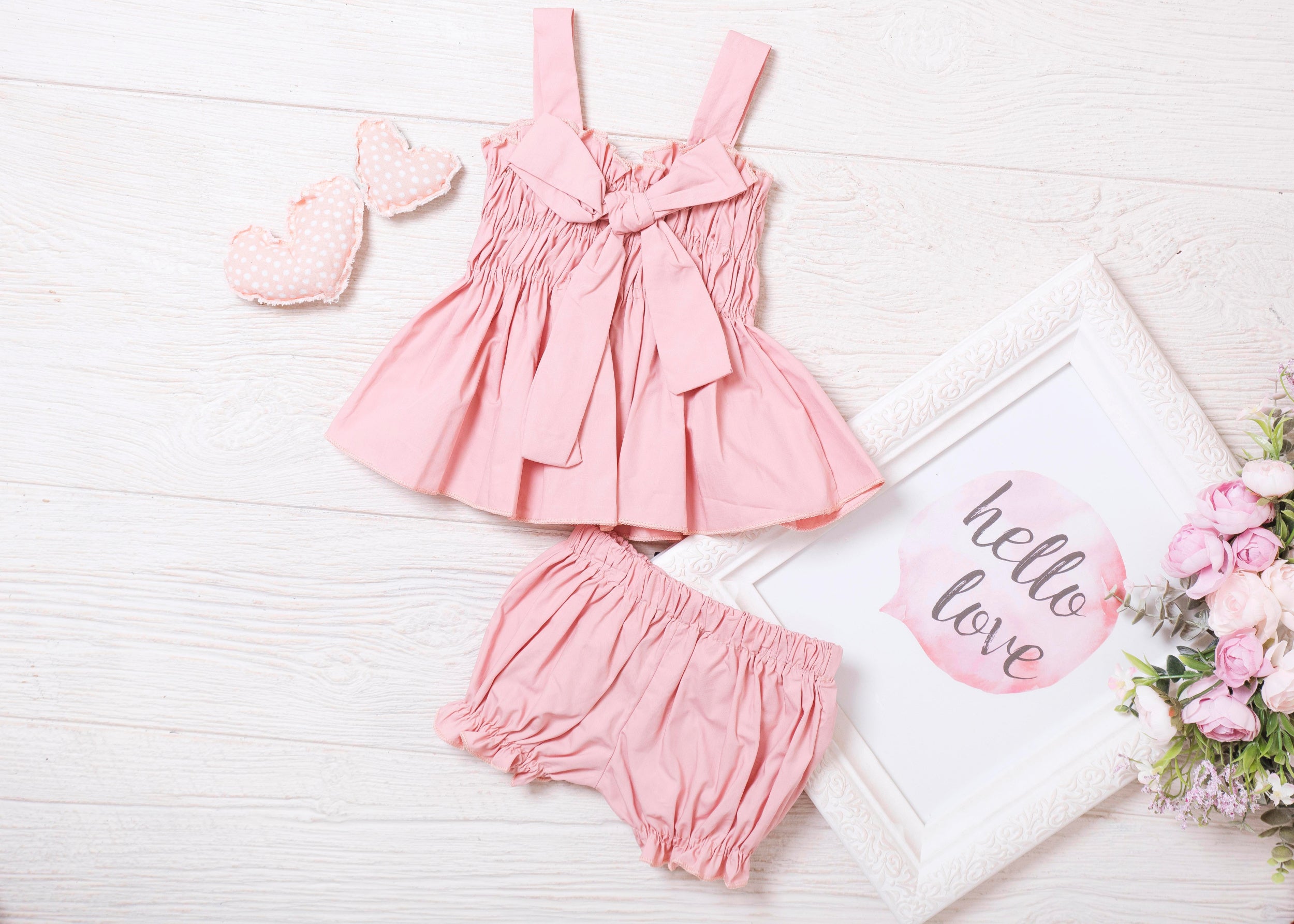 Kryssi Kouture Girls Dusty Rose Two Piece Ruched Bow Set