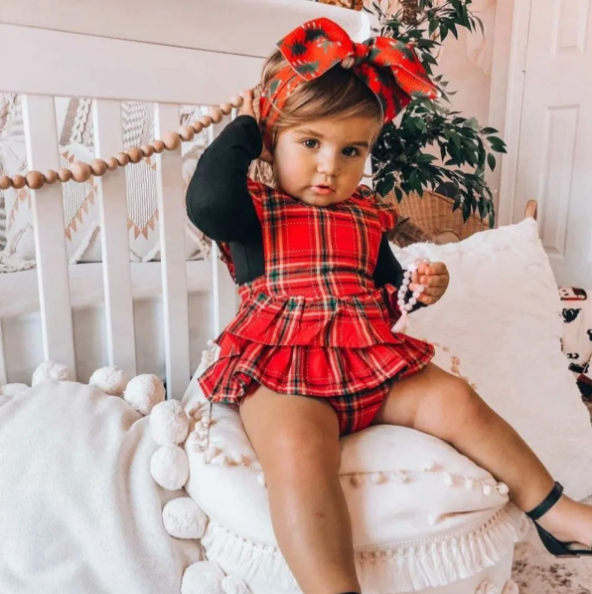 Red Gold Tartan Plaid Romper
