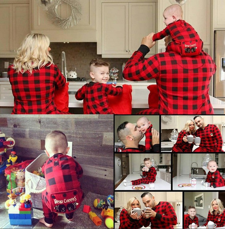 PRE ORDER - Lazy One Youth & Adult Buffalo Plaid BEAR CHEEKS Flapjack Matching Christmas Pj's - Ruffles & Bowties Bowtique - 2