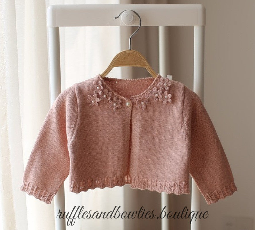Spencer Dusty Rose Floral & Pearl Sweater, Fall - Ruffles & Bowties Bowtique