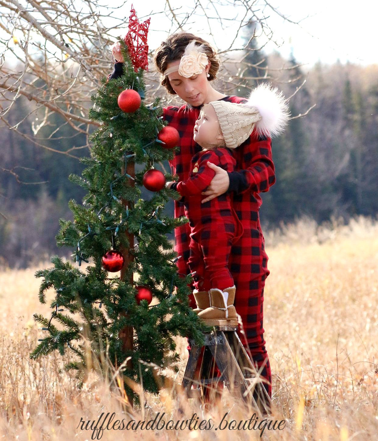 Lazy One Youth & Adult Buffalo Plaid BEAR CHEEKS Flapjack Matching Christmas Pj's - Ruffles & Bowties Bowtique - 1