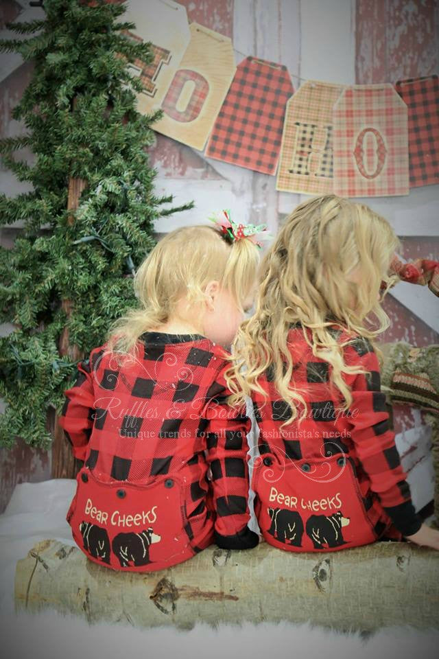 PRE ORDER - Lazy One Infant & Kids Buffalo Plaid BEAR CHEEKS Flapjack Matching Christmas Pj's - Ruffles & Bowties Bowtique - 1