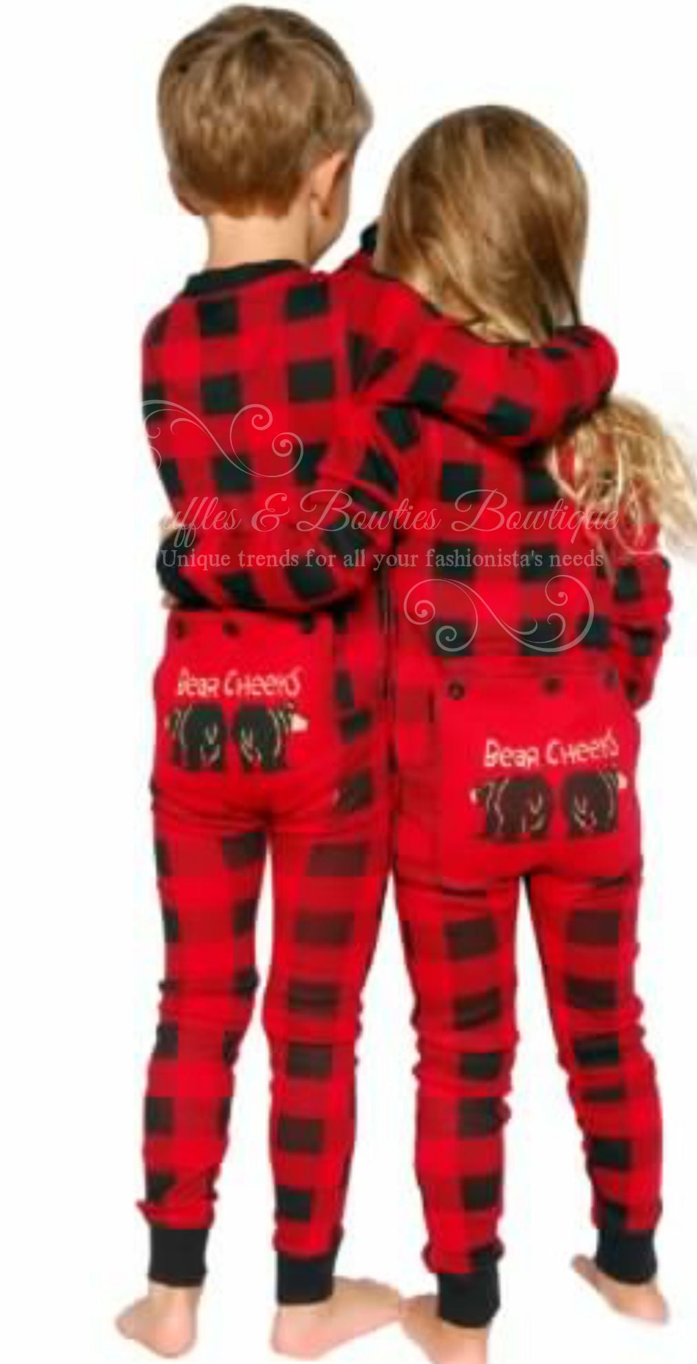 PRE ORDER - Lazy One Youth & Adult Buffalo Plaid BEAR CHEEKS Flapjack Matching Christmas Pj's - Ruffles & Bowties Bowtique - 6