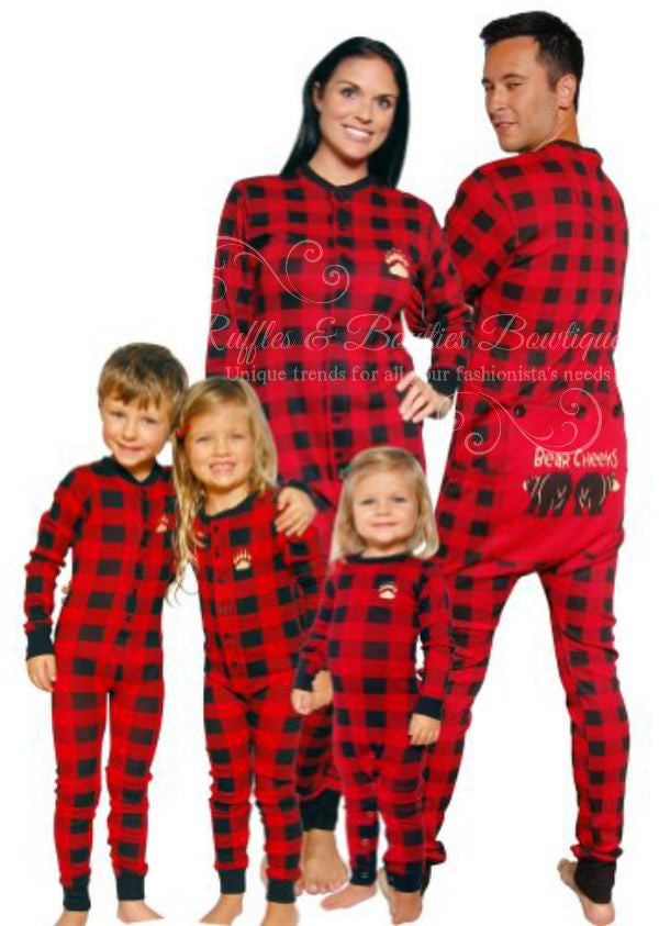 PRE ORDER - Lazy One Infant & Kids Buffalo Plaid BEAR CHEEKS Flapjack Matching Christmas Pj's - Ruffles & Bowties Bowtique - 5