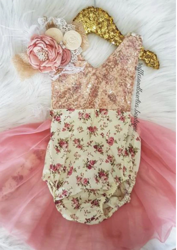 Kryssi Kouture Vintage Rose Alexandra Tutu Romper, Tutu Romper - Ruffles & Bowties Bowtique