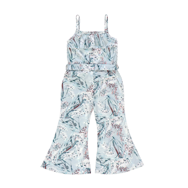 Winter Floral Button Front Tie-Waist Jumpsuit