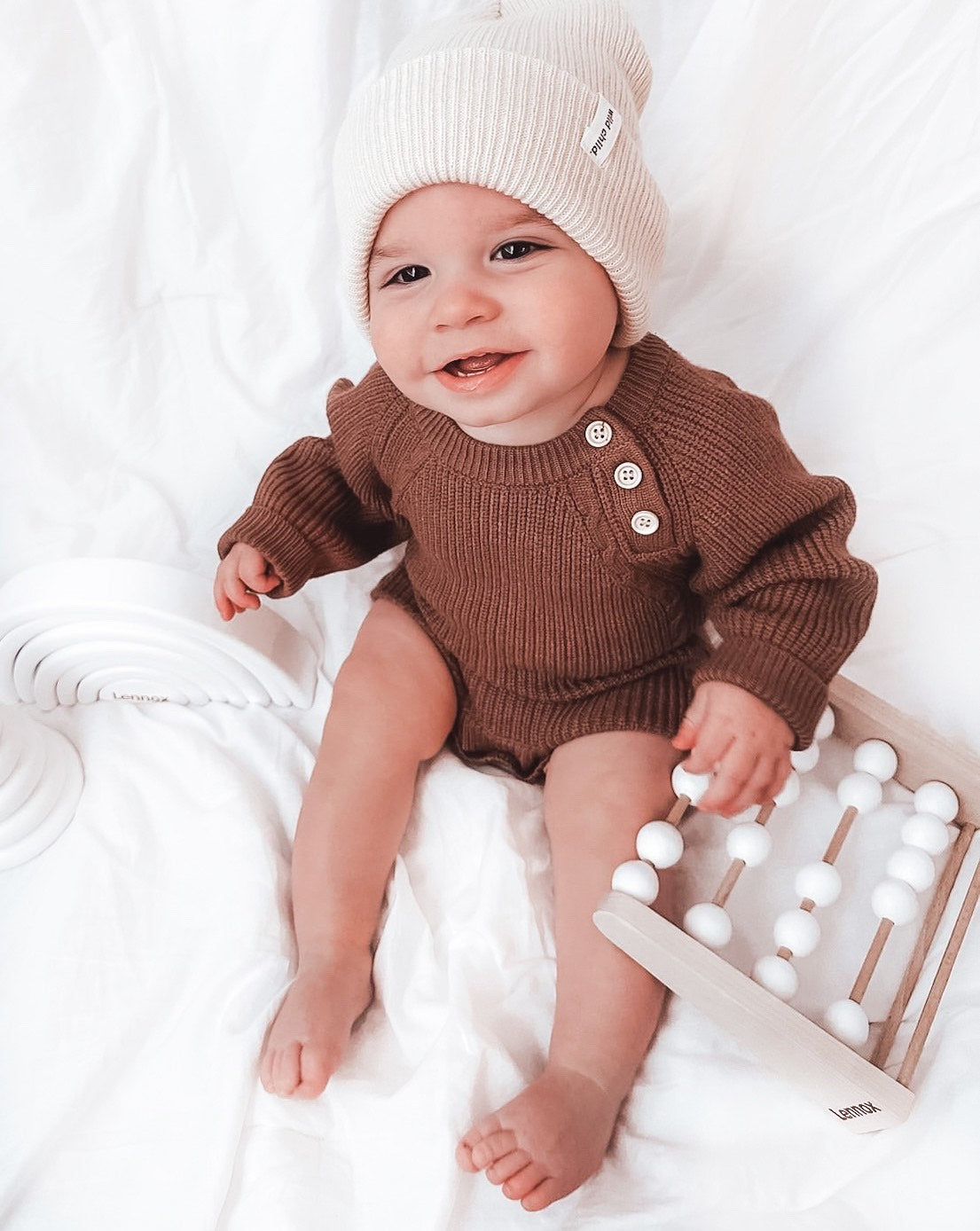 Kids Brown Rib Long Sleeve Button Romper