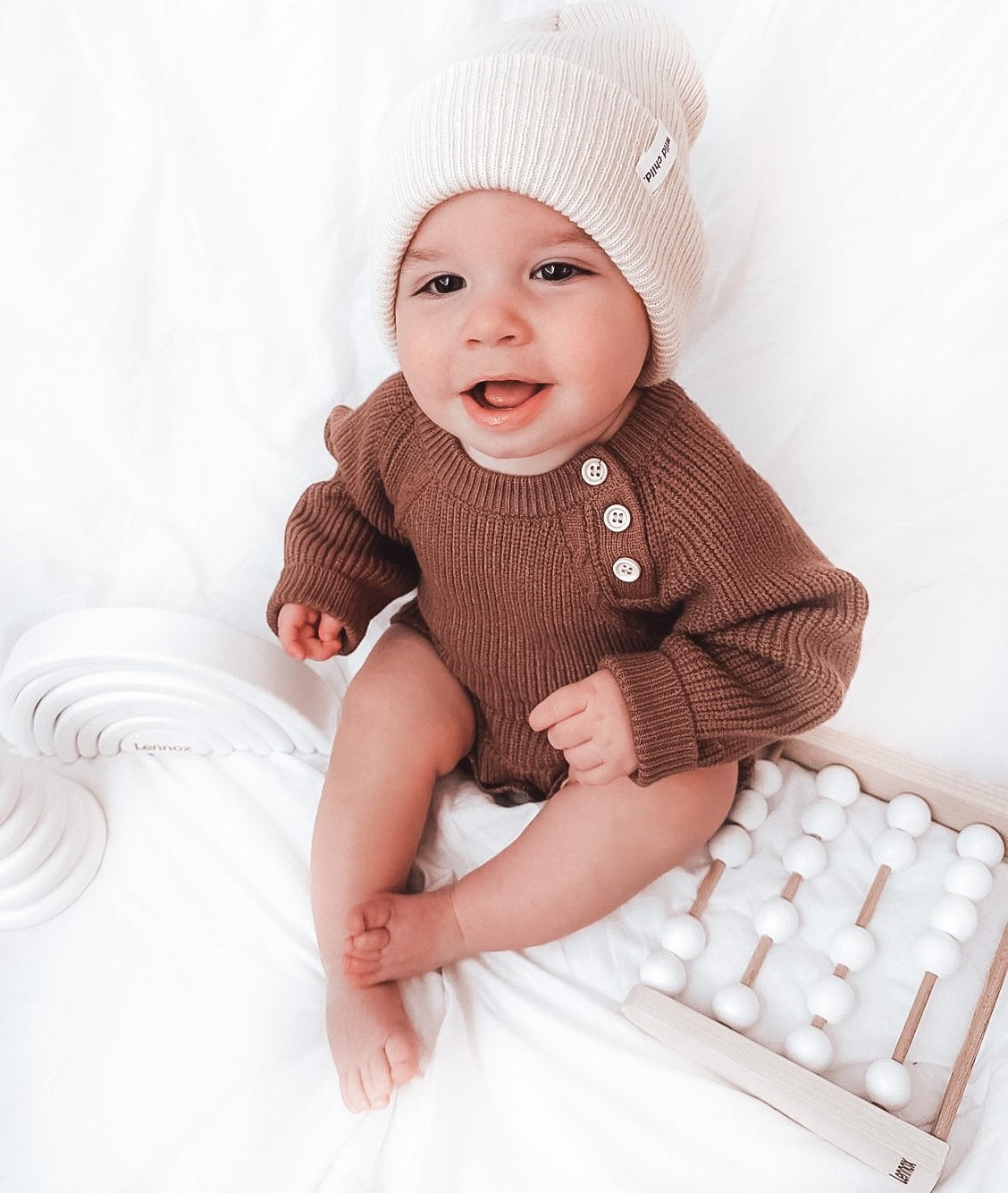 Kids Brown Rib Long Sleeve Button Romper