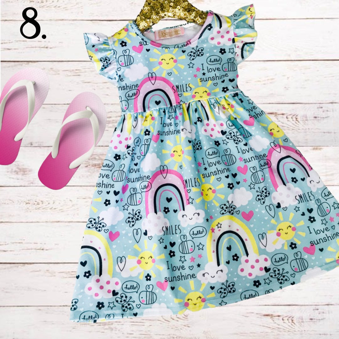 Rainbow Doodle Fun Spring Twirl Dress