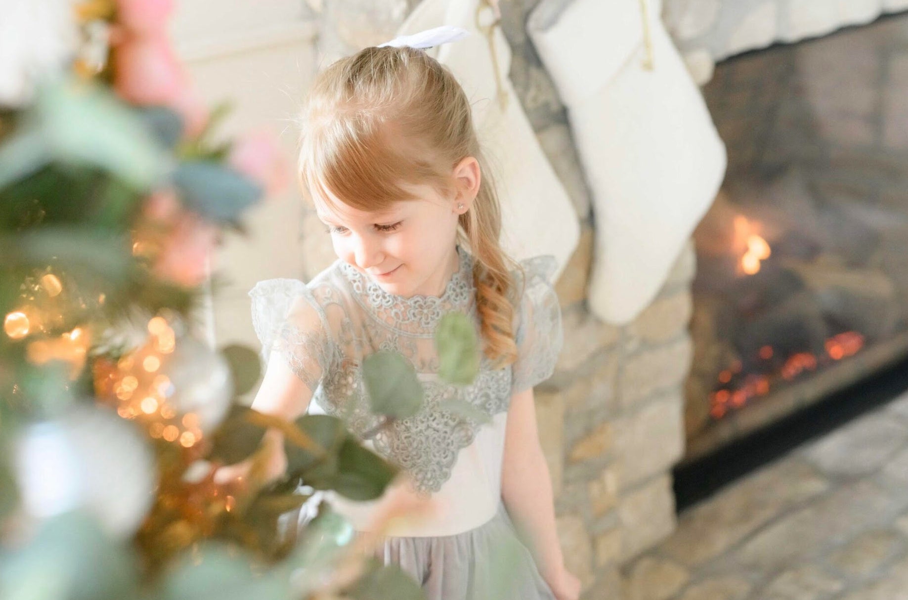 Hazel Grace Vintage Lace Holiday Dress - Holiday Dress - Girls Grey Vintage Holiday Dress - Birthday Dress - Dress Boutique