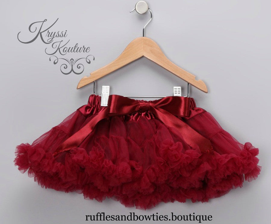 Kryssi Kouture Burgundy Tutu/Pettiskirt Bloomers - Pettie Coat - Birthday Outfit - Fall Birthday Outfit, Tutu - Ruffles & Bowties Bowtique