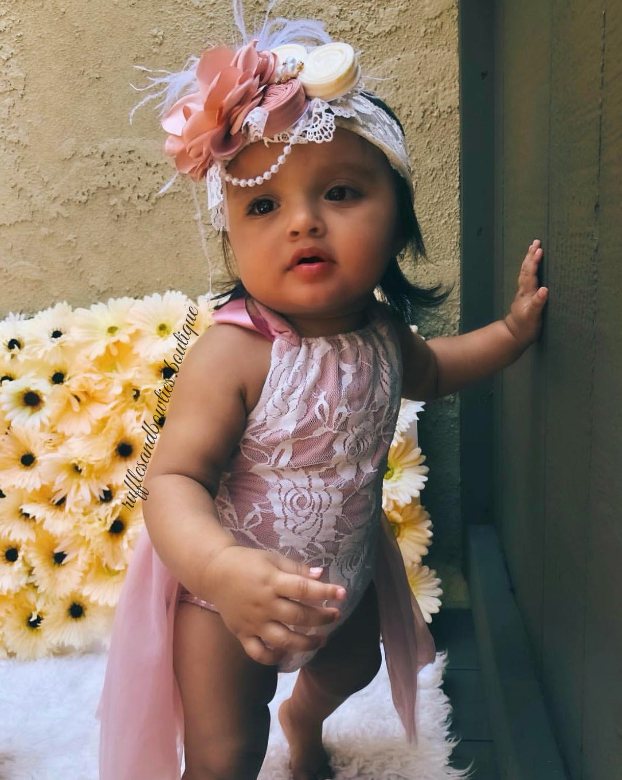 Kryssi Kouture Exclusive Vintage Rose & Lace Tutu Romper