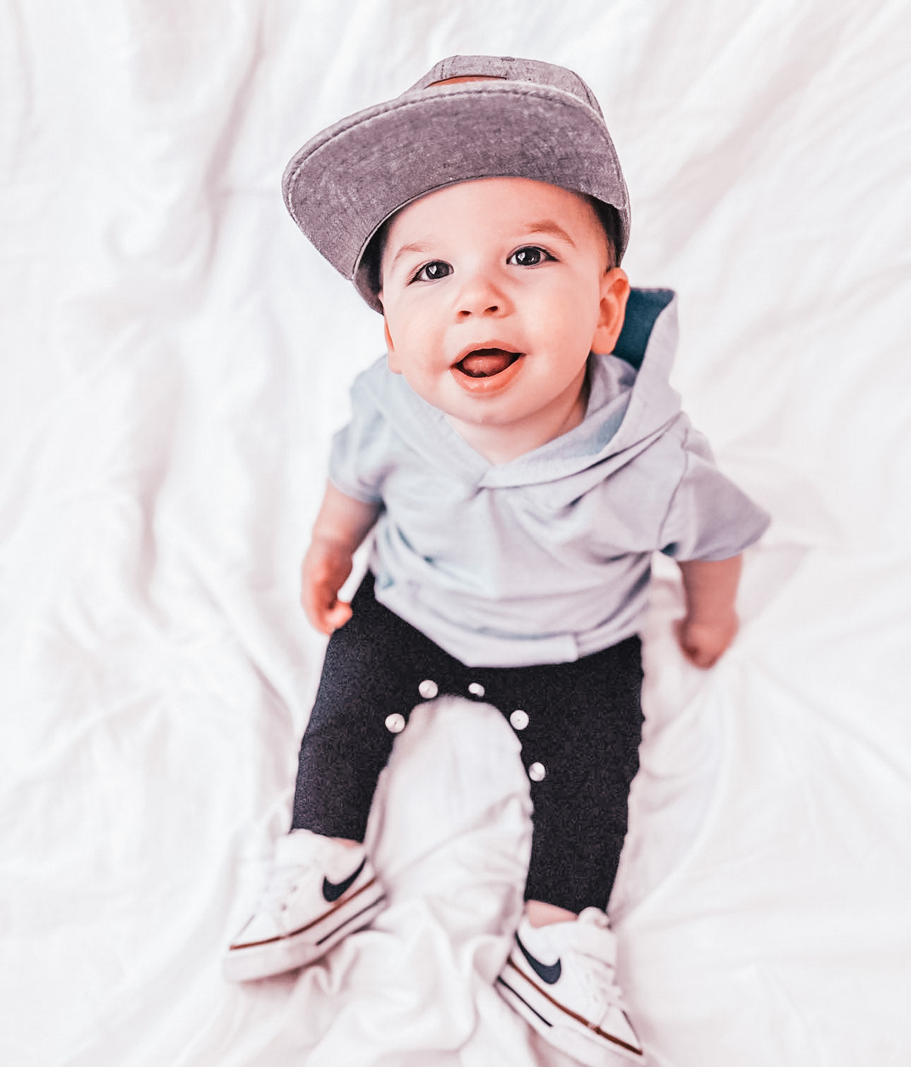 Short Sleeve Hooded Sweat Shirt - Heather Grey