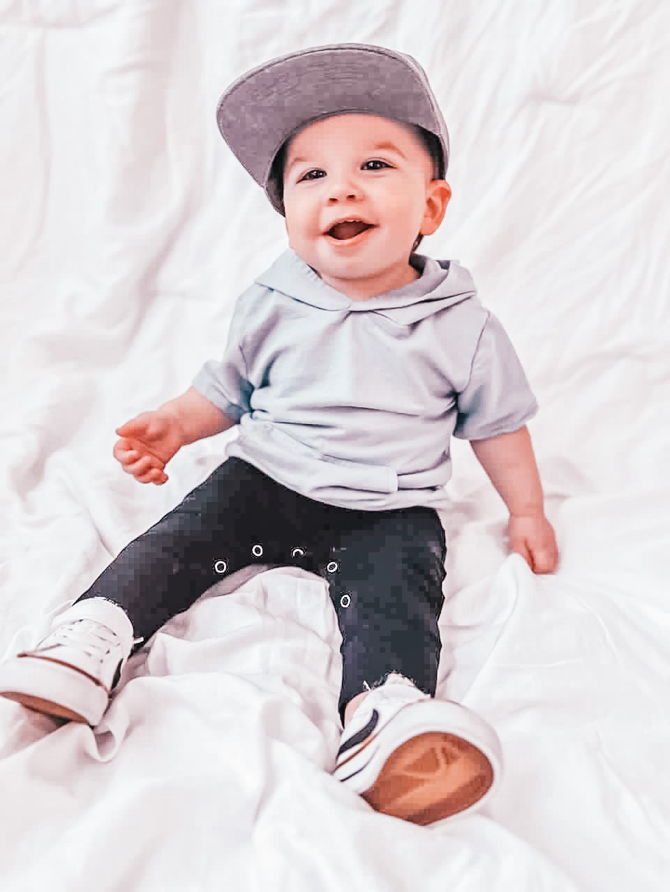 Short Sleeve Hooded Sweat Shirt - Heather Grey