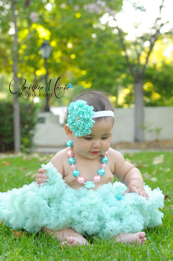 Girls First Birthday Aqua Petti Skirt With Built In Diaper Cover - Ruffles & Bowties Bowtique