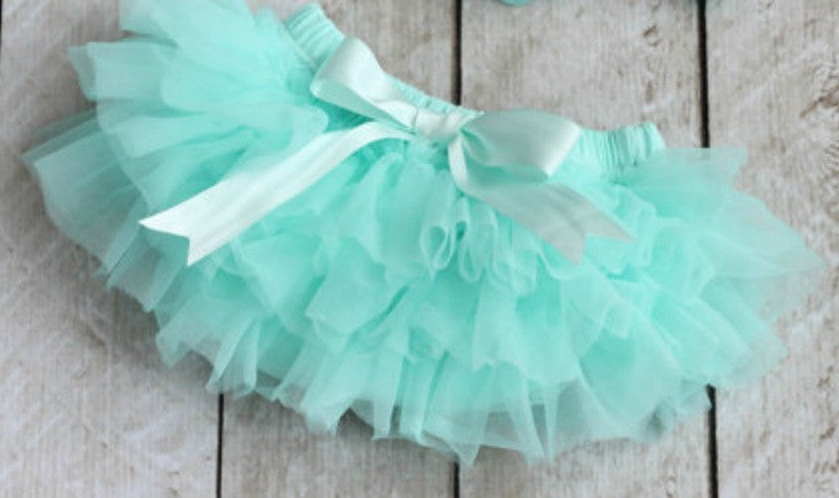 Aqua Mint Ruffled Tulle Tutu with Built in Diaper Cover - Ruffles & Bowties Bowtique