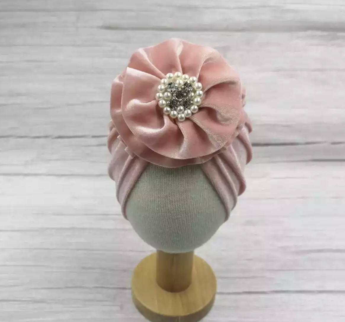 Blush Velvet Pearl Infant Turban