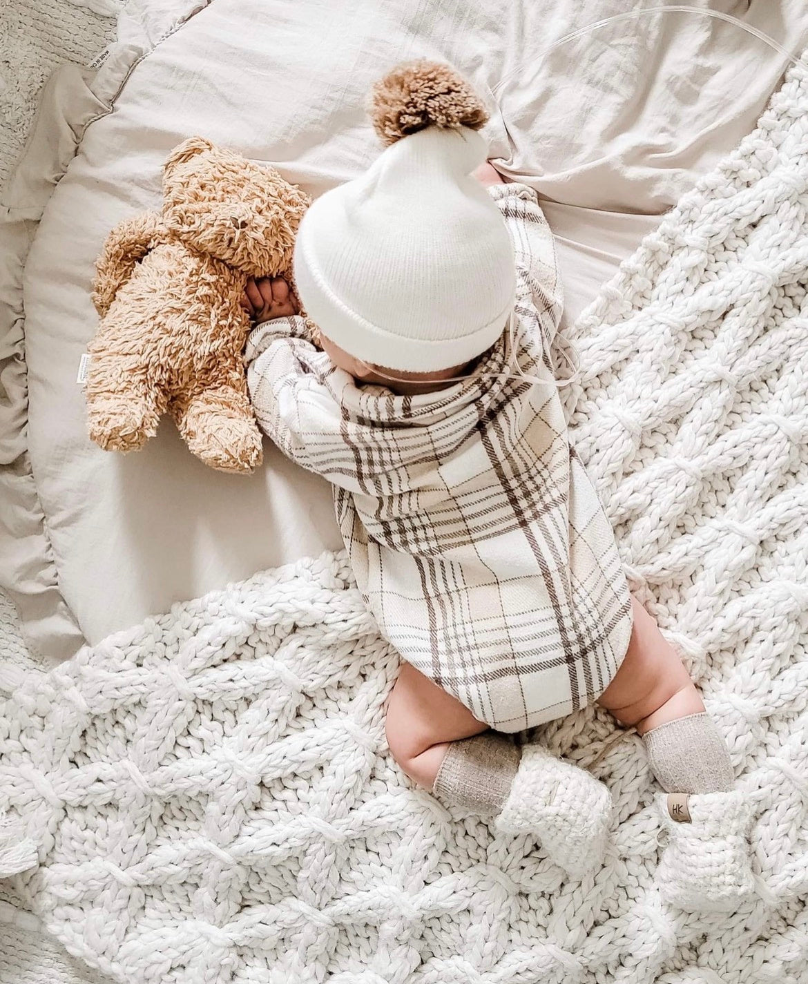 Kids Light Tan Plaid Romper