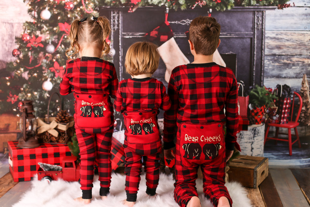 Lazy One Youth & Adult Buffalo Plaid BEAR CHEEKS Flapjack Matching Christmas Pj's - Ruffles & Bowties Bowtique - 1