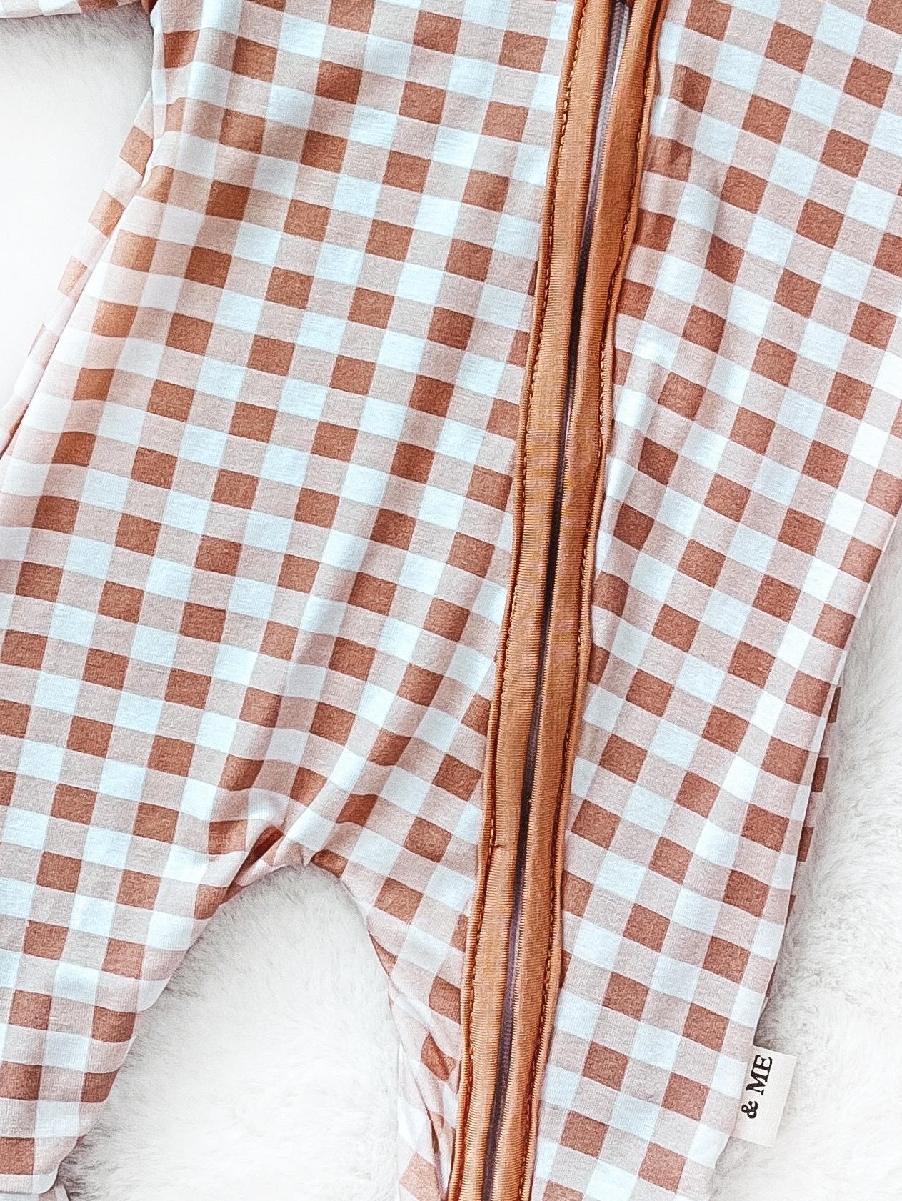 Premier Baby Printed Bamboo Zippies - Rust Check