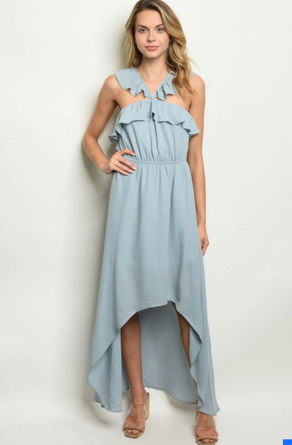 Ladies Dusty Ice Blue High Low Dress