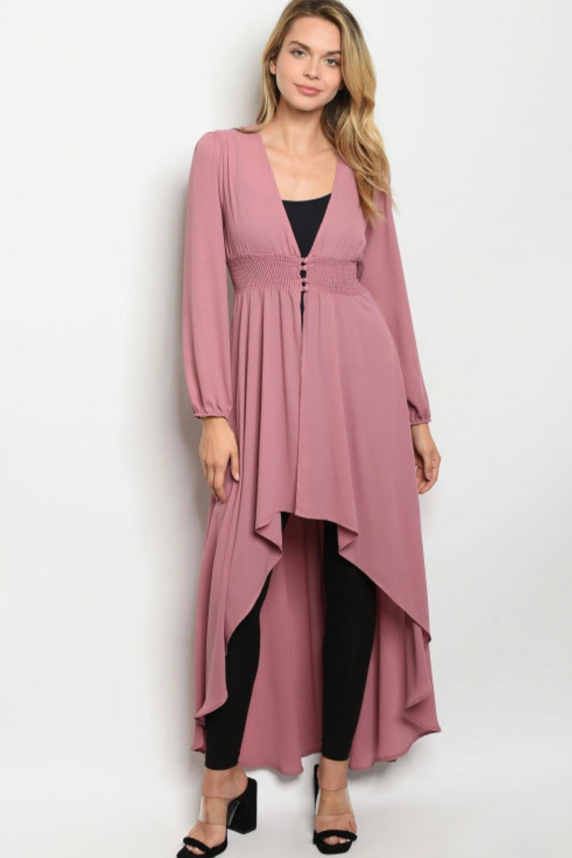 Ladies Dusty Rose Chiffon High Low Duster Kamona