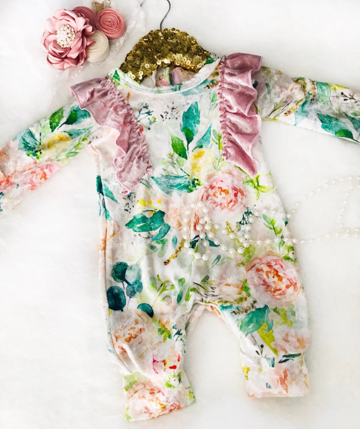 Summer Glow Floral Velvet Jumpsuit