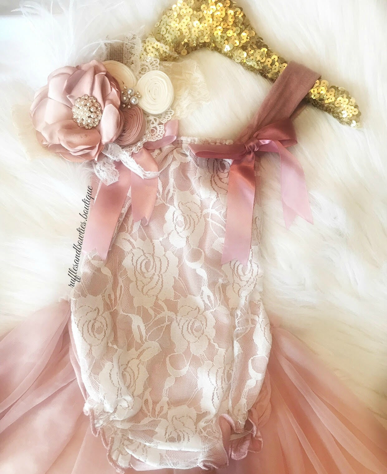 Kryssi Kouture Exclusive Vintage Rose & Lace Tutu Romper