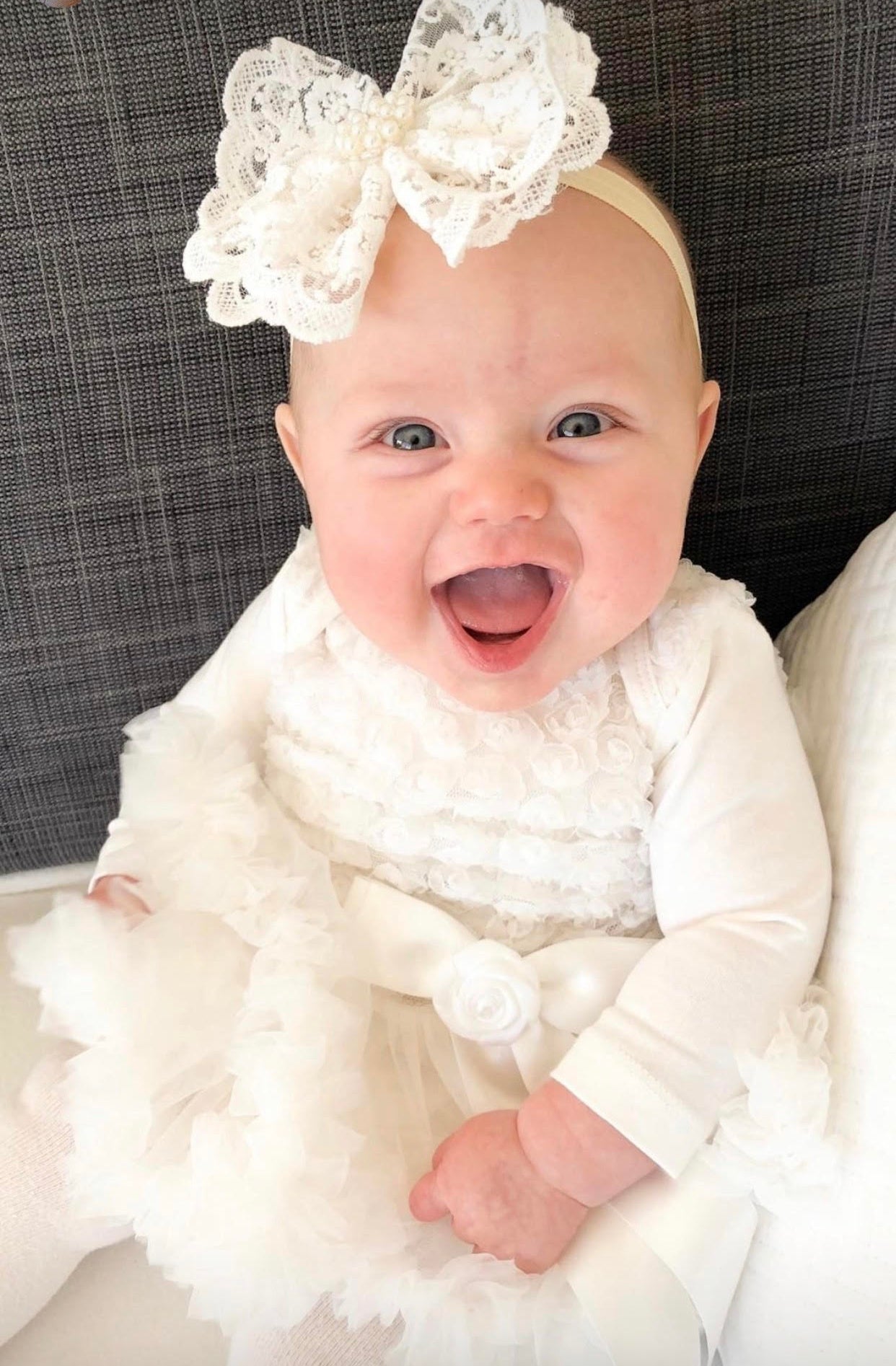 Rosie Ivory White Roset Long Sleeve Ruffle Dress - Main Image