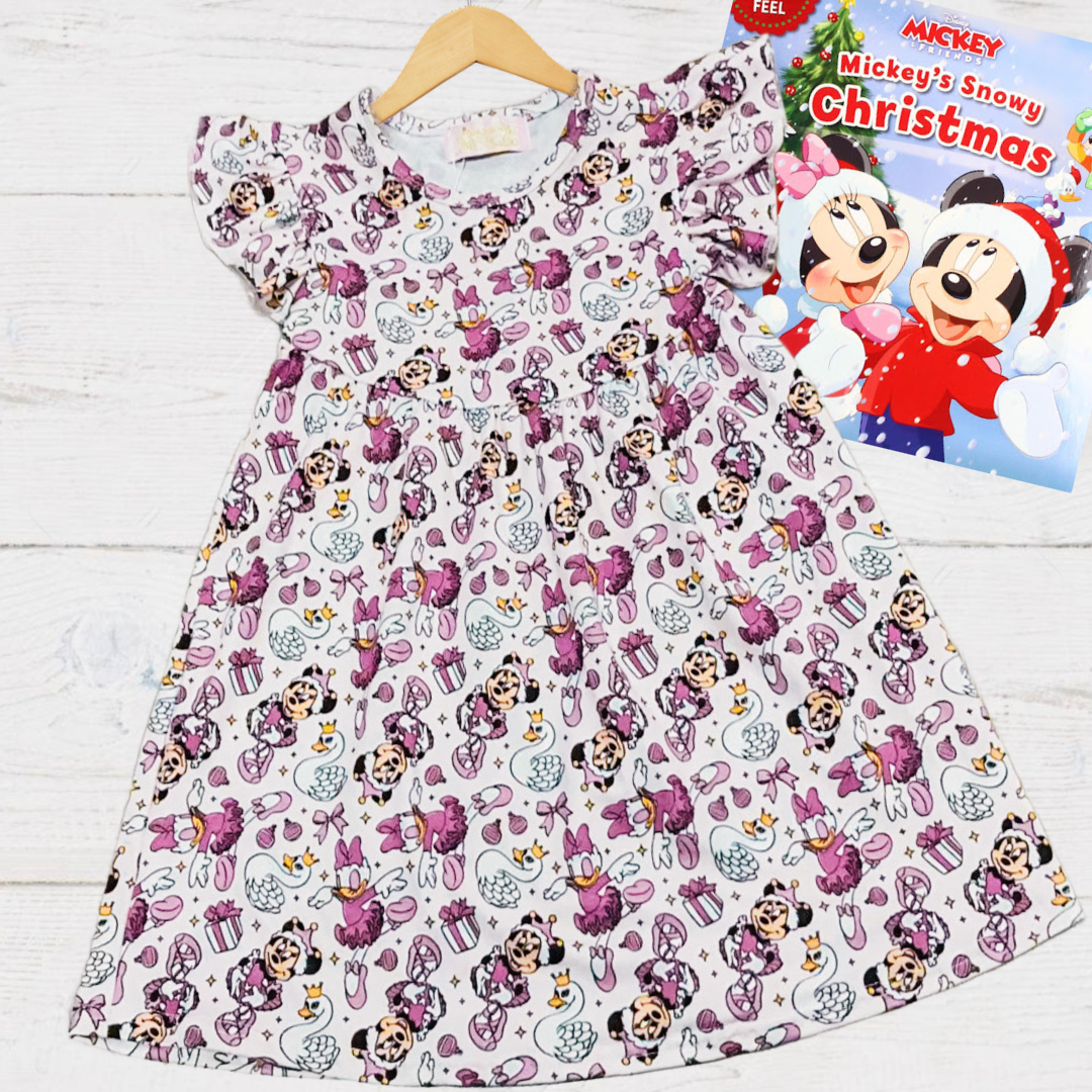 Girls Fun Holiday Character Dresses - Pink Minnie Mouse & Daisy Sugar Plum Fairy