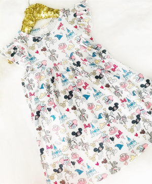 Girls Fun Character Dresses - White Theme Park