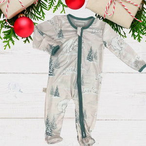 Blush/Tan Polar Bears & Winter Trees with a dark green trim