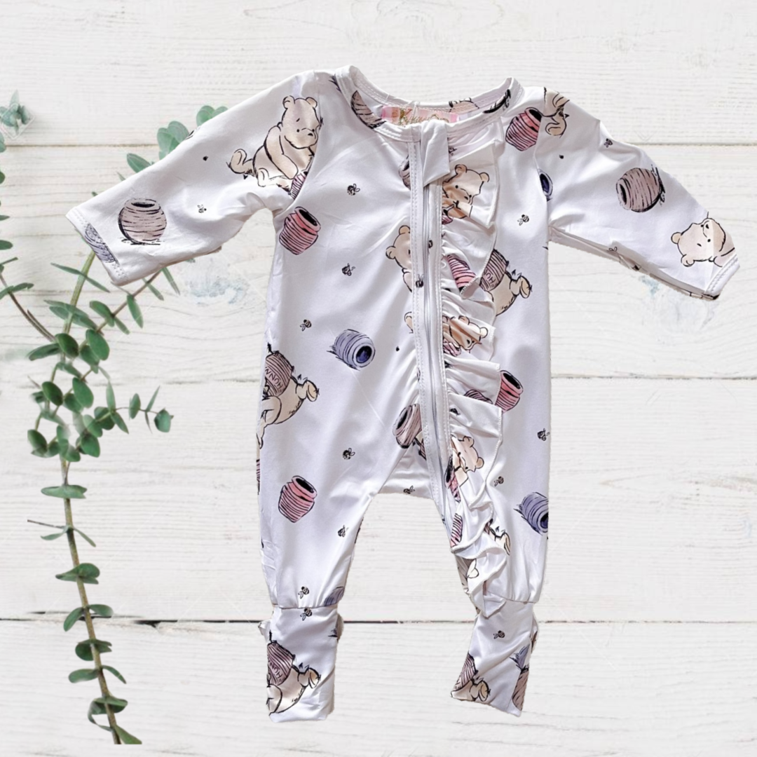 Convertible Infant Girls Sleepers Zippies Pooh Honey Pot
