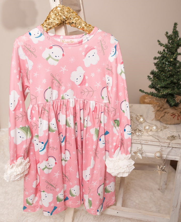Winter Fun Girls Twirl Dresses - Pink Polar Bears