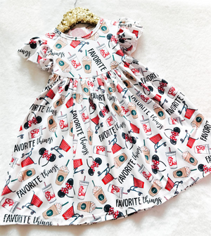 Girls Fun Character Dresses - Favorite Things - red shopping carts, chick fil a soda cups, frozen frap starbucks, minnie ears