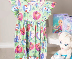 Girls Fun Character Dresses - Lime Frozen