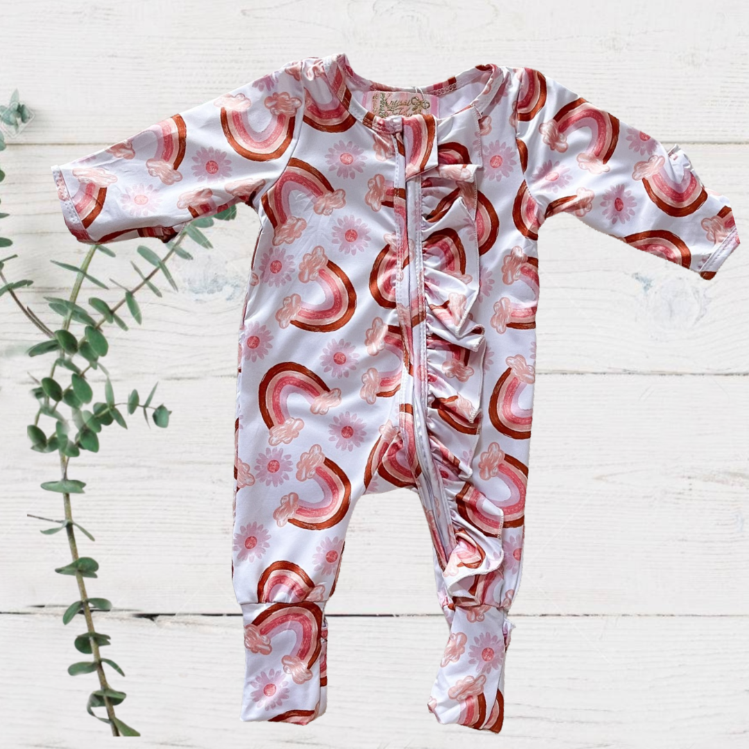 Girls Convertible Ruffle Zippie Jumpsuit Sleeper