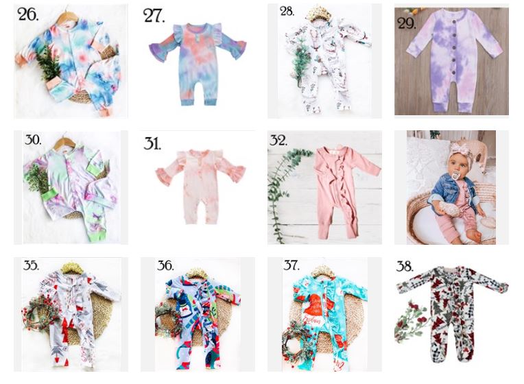 Holiday and reg boys and girls infant zippies sleepers