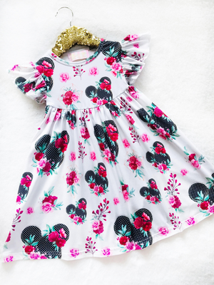Girls Fun Character Dresses - Rose with Black Polka Dot Mouse Ears