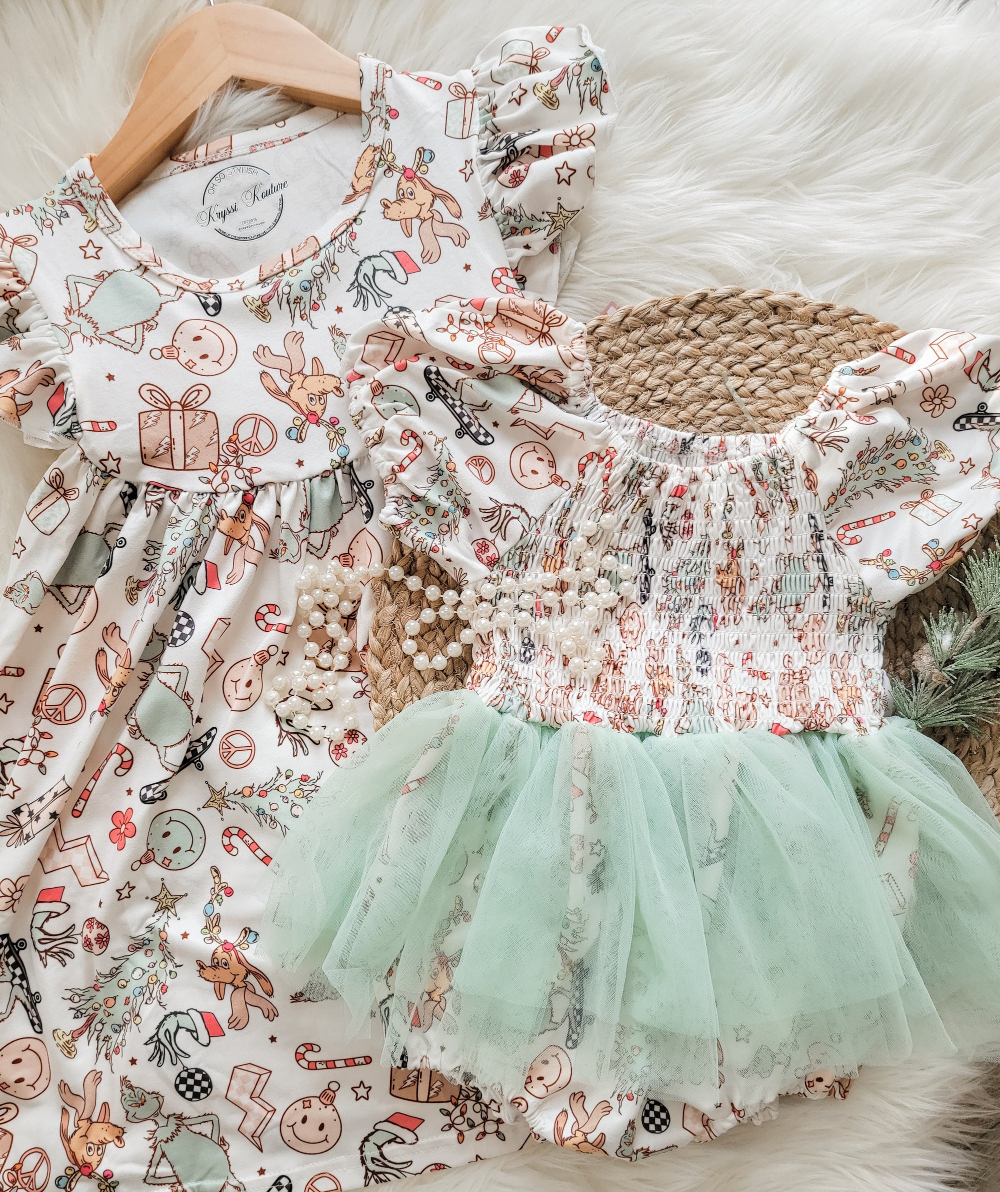 Baby Tutu Twinning Character Dresses - Pastel Skateboard Grinch