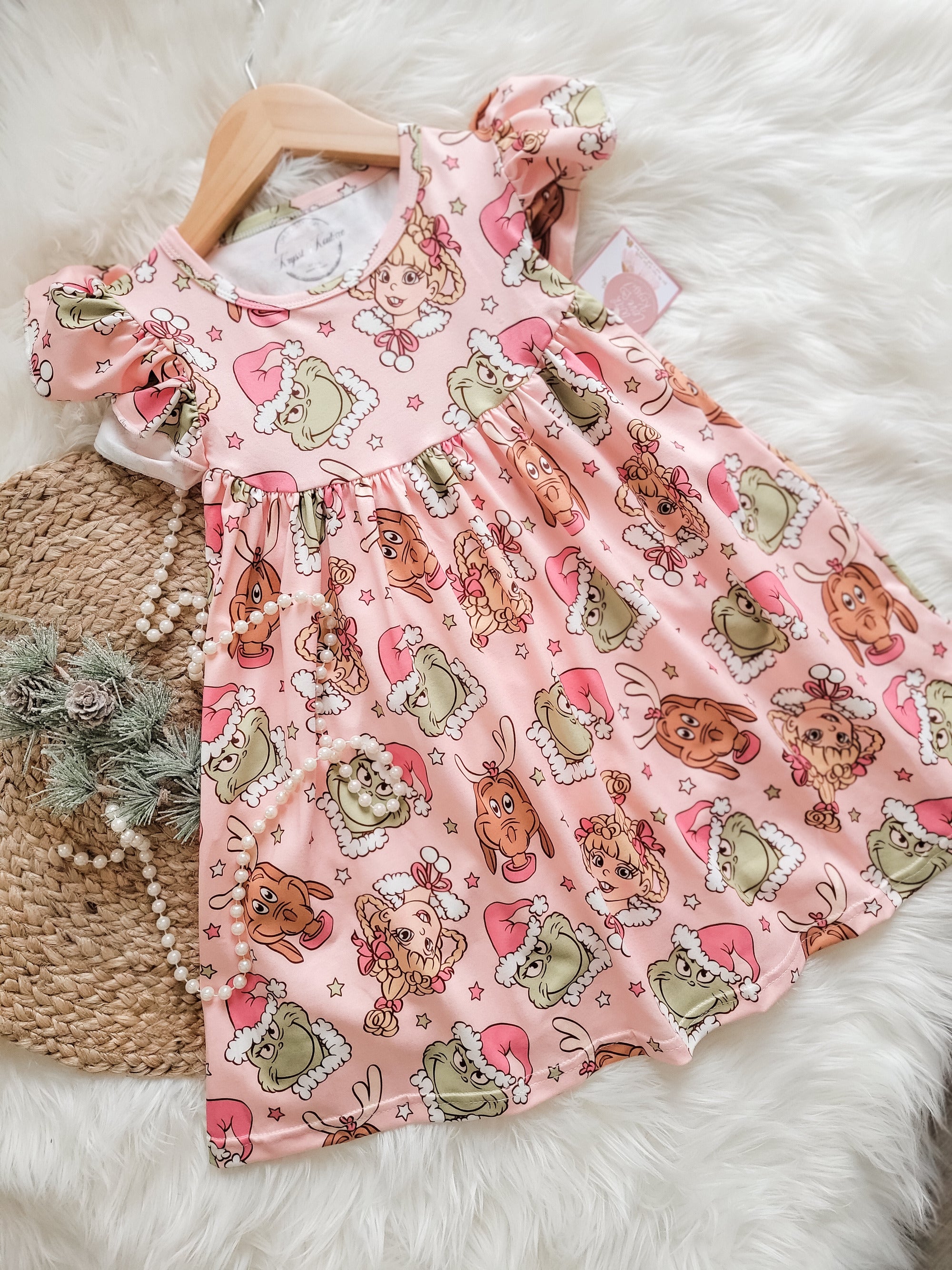 Christmas Girl Fun Character Dress - Pink Cindy Lou